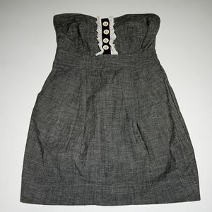 Funky story /gray dress white buttons/ size M/strapless dress